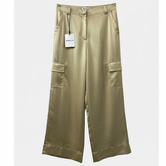 Size 14 Marella Satin Cargo Pants Pistachio Green NWT - Picture 6 of 8
